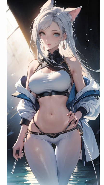 Very detailed、highest quality、Best image quality、masterpiece、8k、Sparkling blue eyes、Anime Face、A kind smile、Open your mouth、Big Breasts、Long blonde curly hair、(SFW Giant)、Cowboy Shot、(White Thong:1.5)、(Muscles of the whole body)、Horn、Professionally、nude、(NSFW:1.5)