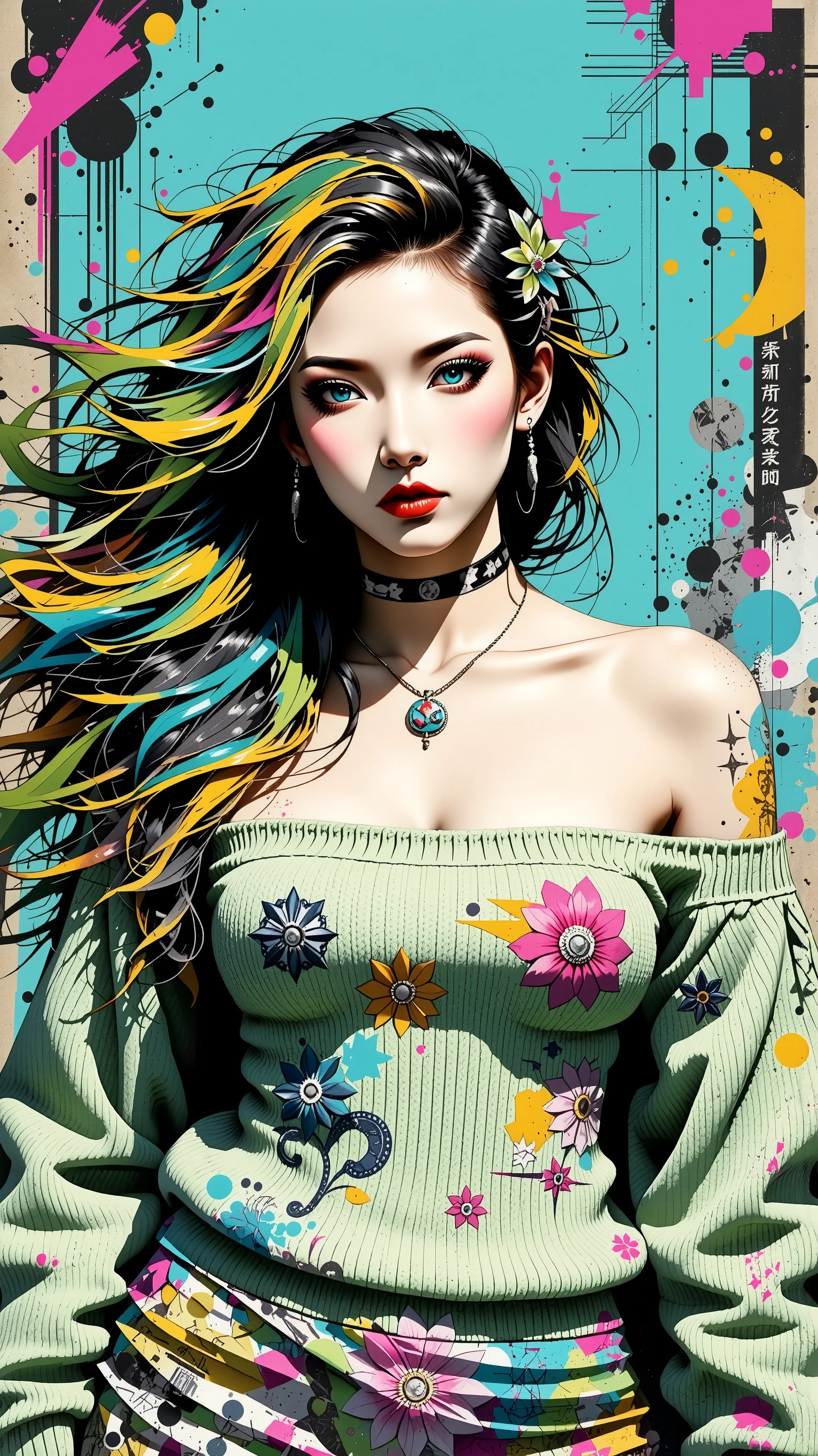 8K, top-quality:1.2, (masterpiece), ((High color saturation)), Beautiful and aesthetic, Most Beautiful Forms Chaotic, Fauvistdesign, Bright colors, romanticism, michal mraz, Adrian Ghenny, petra cortright, Atmospheric, A note of ecstasy, Streaming notes visible, Vibrant colors, pastel color background,