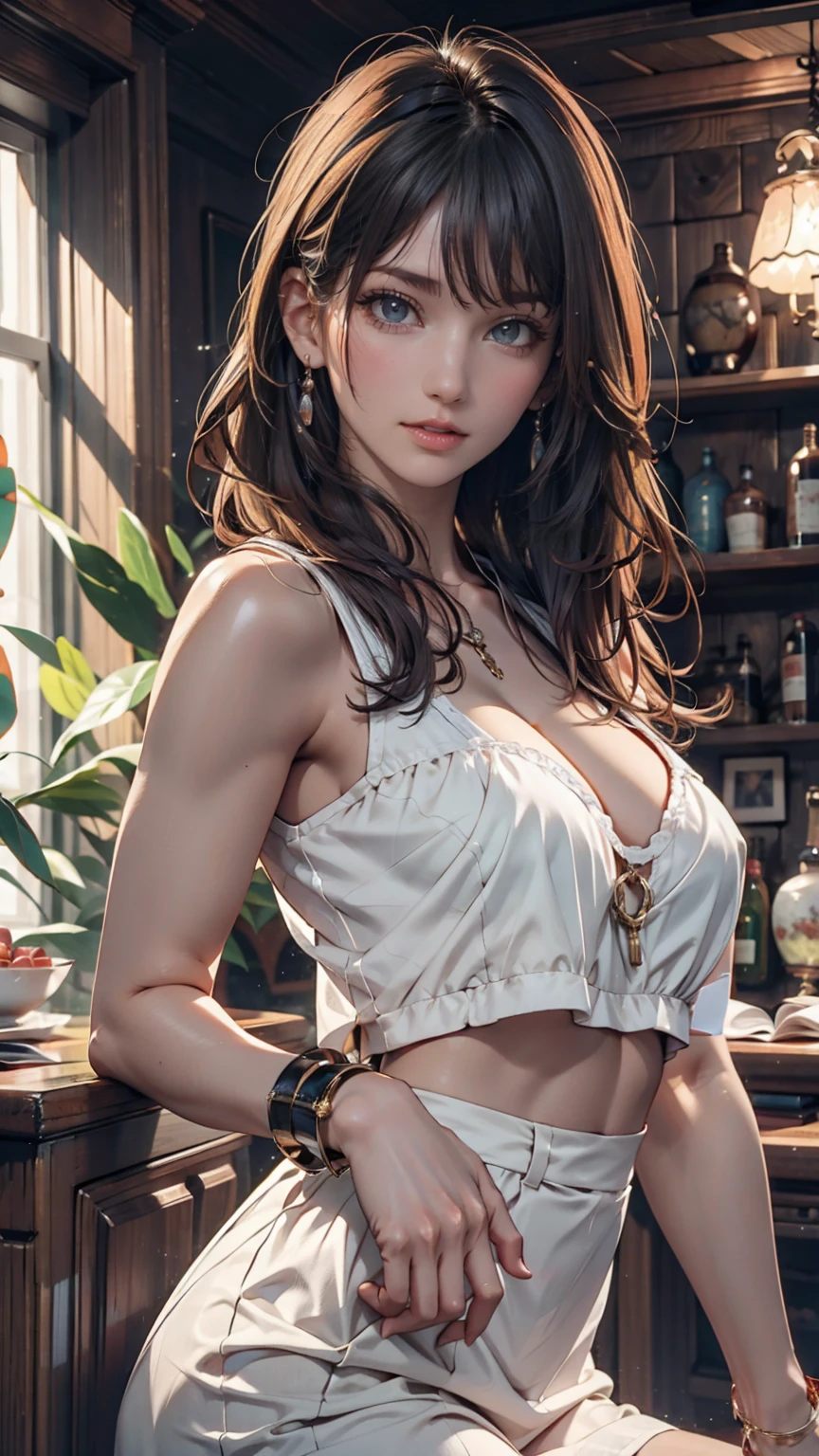 ((((masterpiece, best quality, high resolution)))), Extremely detailed 8K, 1 female, wearing a worn out cowboy outfit, (Ultra HD, Ultra-detailed, Highly detailed, Highly realistic, Ultra-realistic, photograph realistic), (1girl:1.5), (Realistic brown hair), (dynamic poses), facing at camera, looking at viewer, (smiling face), (hazel eyes, sharp eyes), (perky breasts:1.2), (beautiful detailed face, beautiful detailed eyes), sweat, glow, (sunbeam, sunlight), western scene, seductive, EnvyBetterHands LoCon,