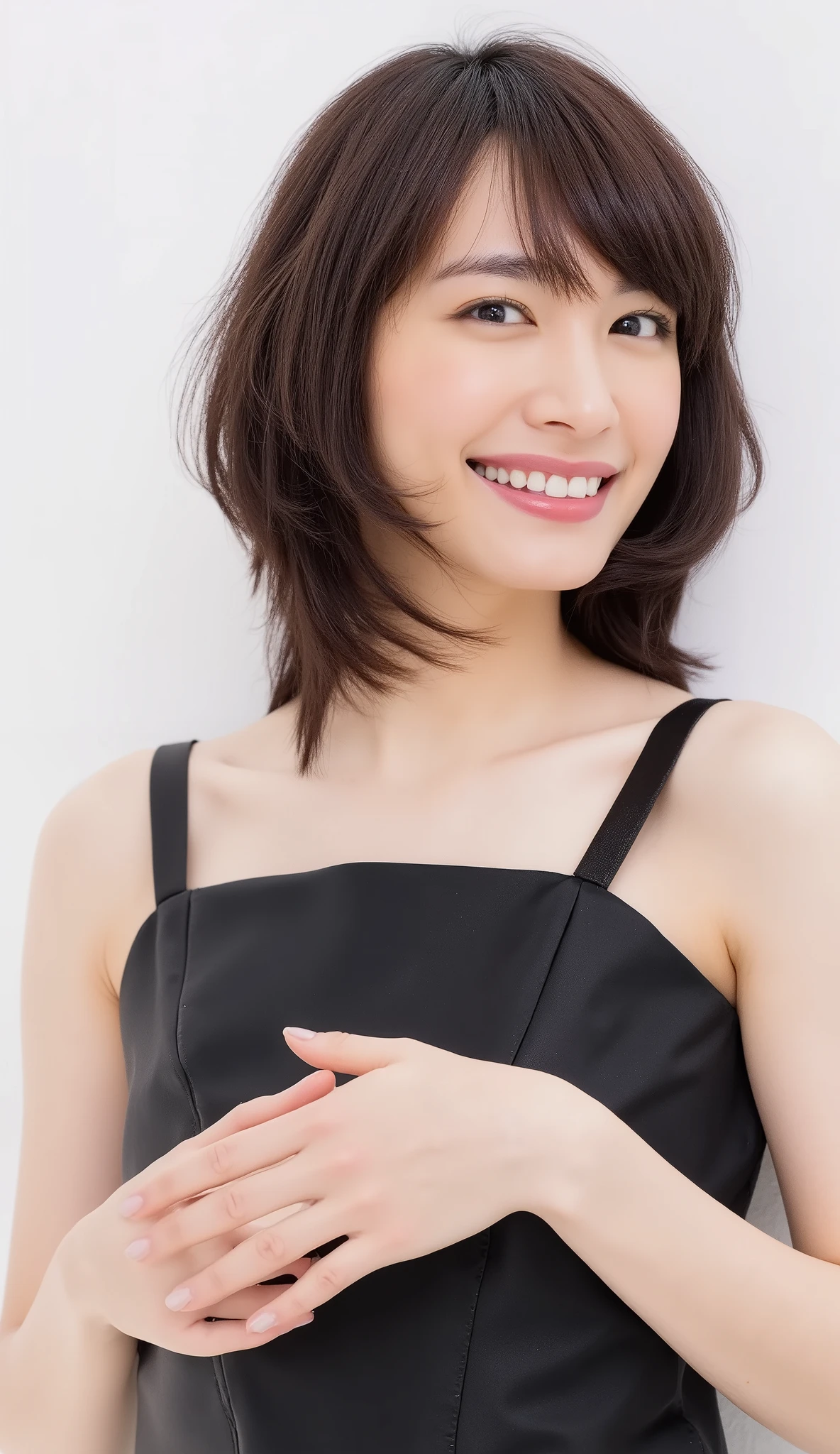 パステルカラーのオフショルダーパジャマWearing、A smiling woman posing alone 。 is a material that makes you feel warm just by touching it softly and gently,  solid  ,  making a big heart with both hands ,  Wearing、Physical-based rendering of , View above the collarbone、  has a monotone background  、
