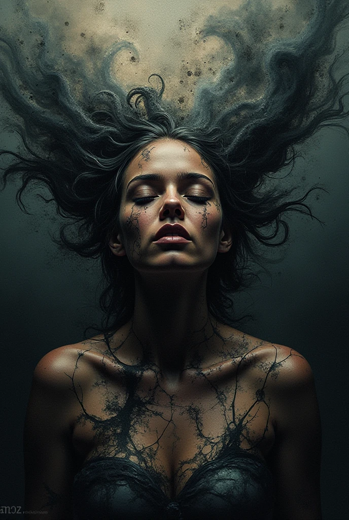 I am the pain in the surreal art of humans and all their feelings and it is noticeable in the scars that we carry CONTEMPT for life and that are seen throughout our body even if we try to hide them , The message I want to give them is that they see their traumas and fears reflected in these images and that they see what is inside each of them in their human bodies. , the style is very real ,24k unique piece shadows in volumes use of shadows very noticeable depth of field work of art composition rules use of cinema light uses depth of field to highlight the idea and volumes in shadows a perfect image