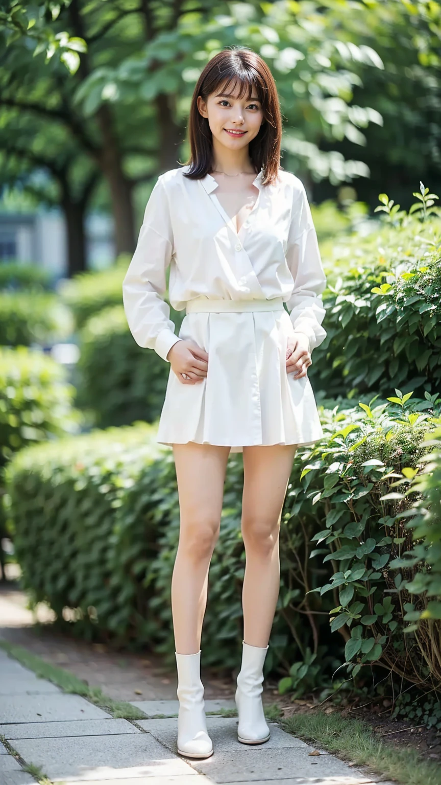 (highest quality、Masterpiece、8k、Best image quality、Hyperrealism、Award-winning works)、One high school girl、(The most natural and perfect white polyester long sleeve collared shirt:1.2)、(Naked and wearing only a polyester shirt:1.1)、(Naked lower body:1.2)、(barefoot:1.1)、(Full body photo:1.2)、Standing Elegantly、(beautiful thick legs:1.1)、(Big Breasts:1.1)、(Cleavage:1.2)、Attractive body、white shining shirt、(Standing Elegantly:1.1)、The best smile he had when he saw me、Strongly blurred background、Grass park background、Very bright、Upper body photo、(Accurate anatomy:1.1)、Accentuate your body lines、Perfect Makeup、Long eyelashes、Bright lipstick、Glossy Lips、Ultra high definition glossy skin、(Ultra-high resolution, bright and beautiful skin:1.1)、超高精細のGlossy Lips、Ultra-high resolutionの美しい歯