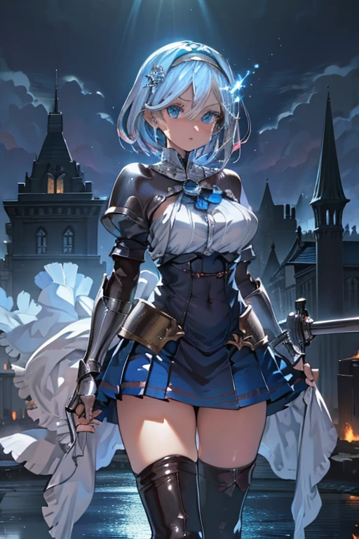 (8Kmasterpiece,highest quality:1.4),Ultra-high resolution,(masterpiece:1.4),hyper detail
BREAK (1 girl),Beautiful Face,(purple eyes),(Sleepy eyes:1.4),(Thick eyeliner:1.3),Beautiful and delicate eyes,(Thin and long eyelashes:1.3),artistic makeup
BREAK (blue hair),(hairs between eyes,crossed bangs:1.3),(long braid:1.3)
BREAK (shy),(no expression),(open mouth:1.2),(closed eyes:1.2)
BREAK (slender body),(big breasts:1.2),(big thights),big ass
BREAK (paladin costume:1.3),(queen's clown:1.3),(luxury accessory),(gauntlet globe:1.25)
BREAK (standing:1.3),(gripping a big sword:1.4)
BREAK (dark castle:1.3),(dark atomsphire:1.2)
BREAK depth of written boundary,Amazing panoramic views,(looking viewer:1.4),(Vignette Light:1.2),ducth angle shot