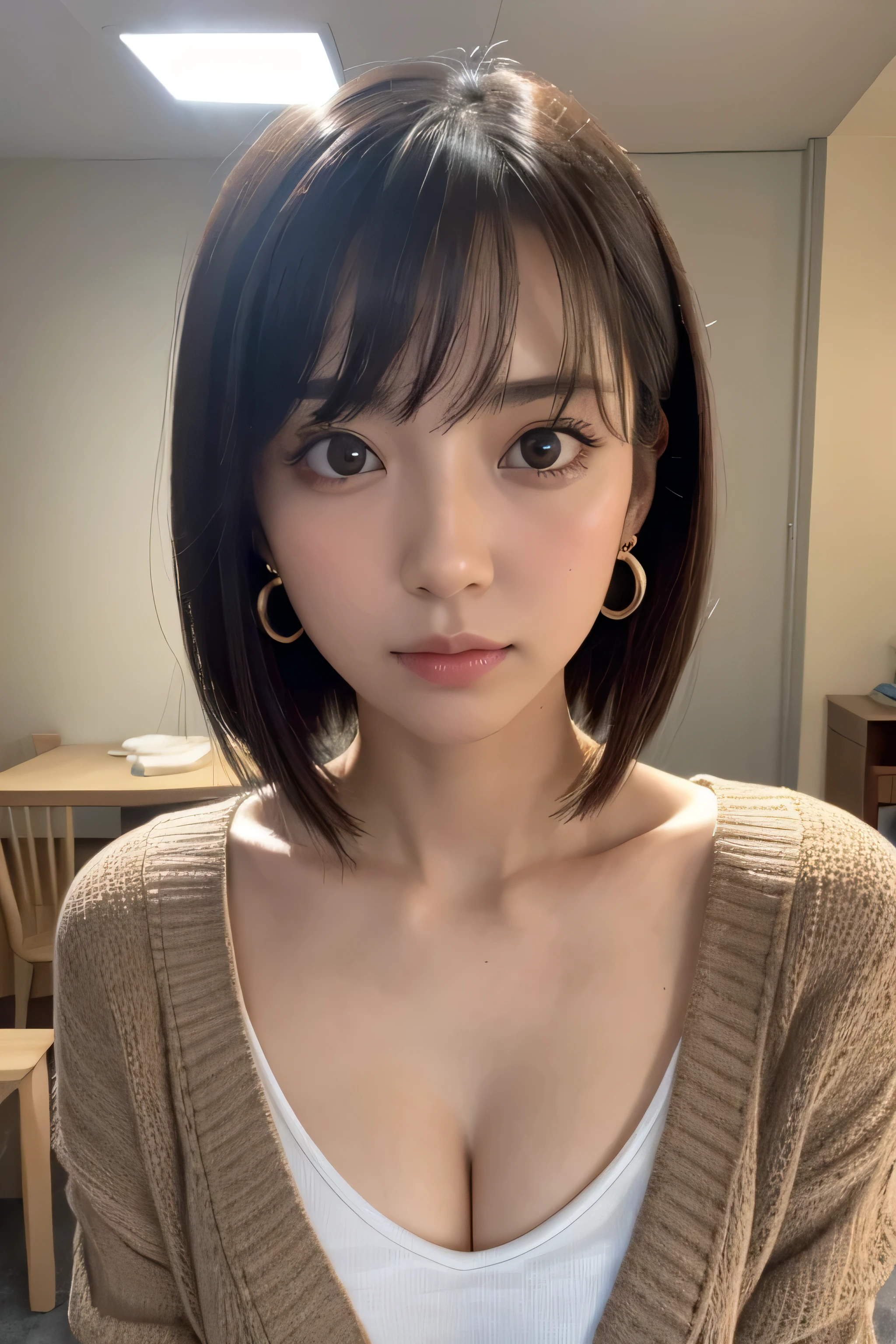 Look at me, Look at me, Look at me, Look at me, Look at me, Look at me, Look into the eyes, Eye contact, Front of face, face, indoor, tea hair, bangs, clavicle, clavicle, clavicle, shoulder, , Earrings, Private room, (straw,Right under the light,Insert the ,こちらをgaze,こちらをgaze,こちらをgaze,こちらをgaze,gaze,, cardigan,Insert the ,Looking Down,Looking Down, oil-covered skin,Moisturizing the skin,Gaze:1.6)