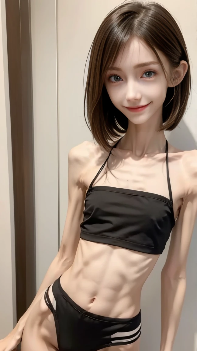 ukraine rhytmic gymnast girl, 1 girl, age 16 (very slim anorexic slender skinny body:1.4); skinny,thin thighs, tall (160cm) ,(flat chested), (tiny breast), (Extra small breast) (anorexic body), full body shot, long legs in the picture, anorexic super thin model body, skinny anorexic ballet model, ballet model, ((looking at viewer)), naked, the model is lying on a luxurious leather sofa , front shot, (pale skin), (big eyes), face forward, blond pink hair (long shiny ponytail hair) , (looking at viewer:1.3) very slim, (small breasts), luxury room, sunny, white pointe shoes, on pointe shoes