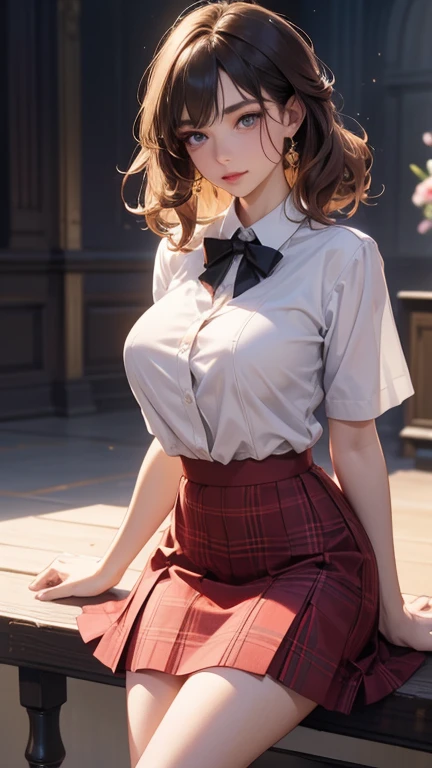 1womanl,12year old,Golden head hair,Beautiful ponytail hairstyle, (red pleated high waist skirt:1.3),, (transparent whiteshirt:1.3), (double-breasted,Underbust:1.2), Short sleeves, buttonGap,moaning,small tits,Sweaty shirt,Thigh sweat,half squatting,Legs wide open,My crotch is wet,lift up skirt,Mansuji,Pants are sheer,shy, embarrassed, blushing