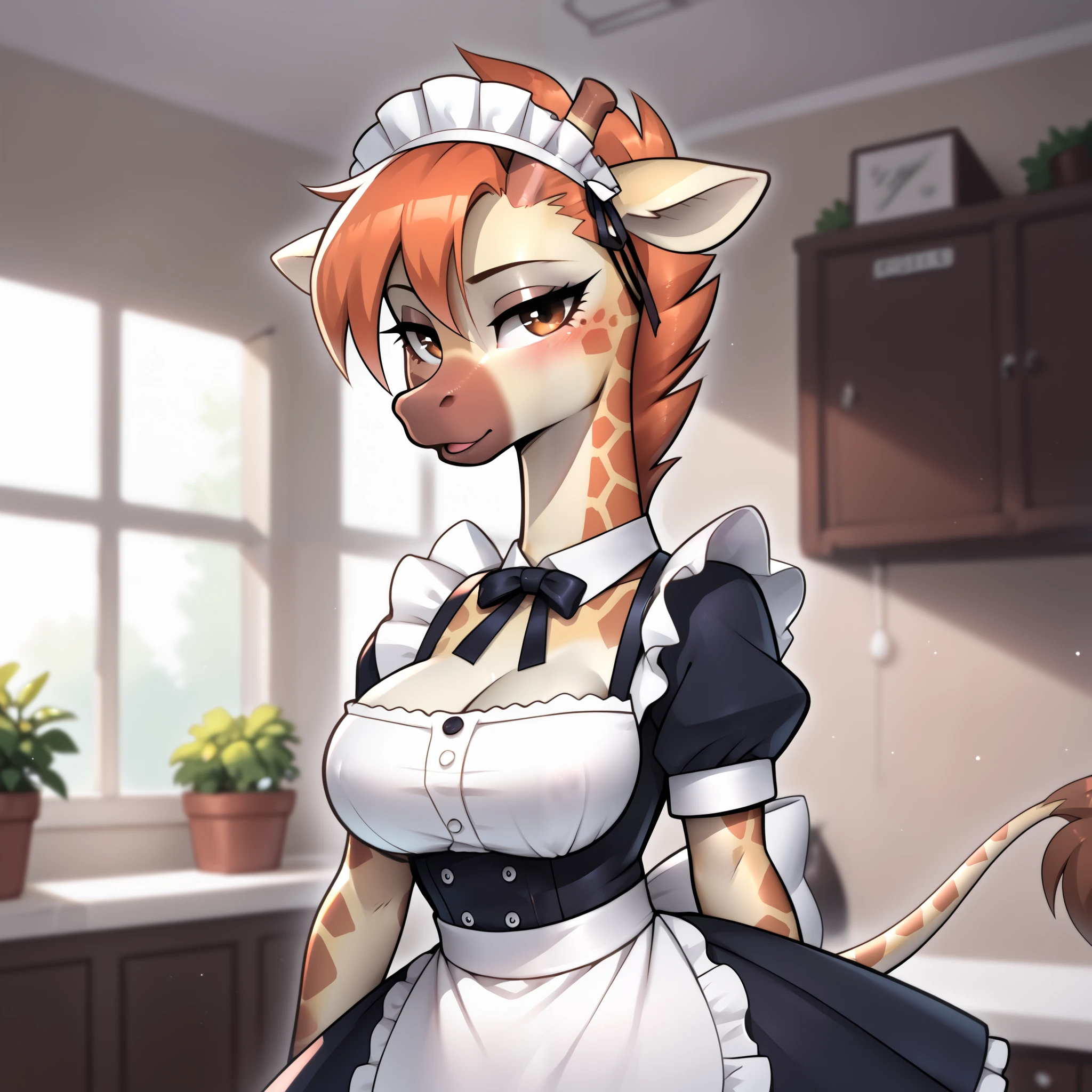 Anthro giraffe, maid, girl, portrait, busty, ultra high quality