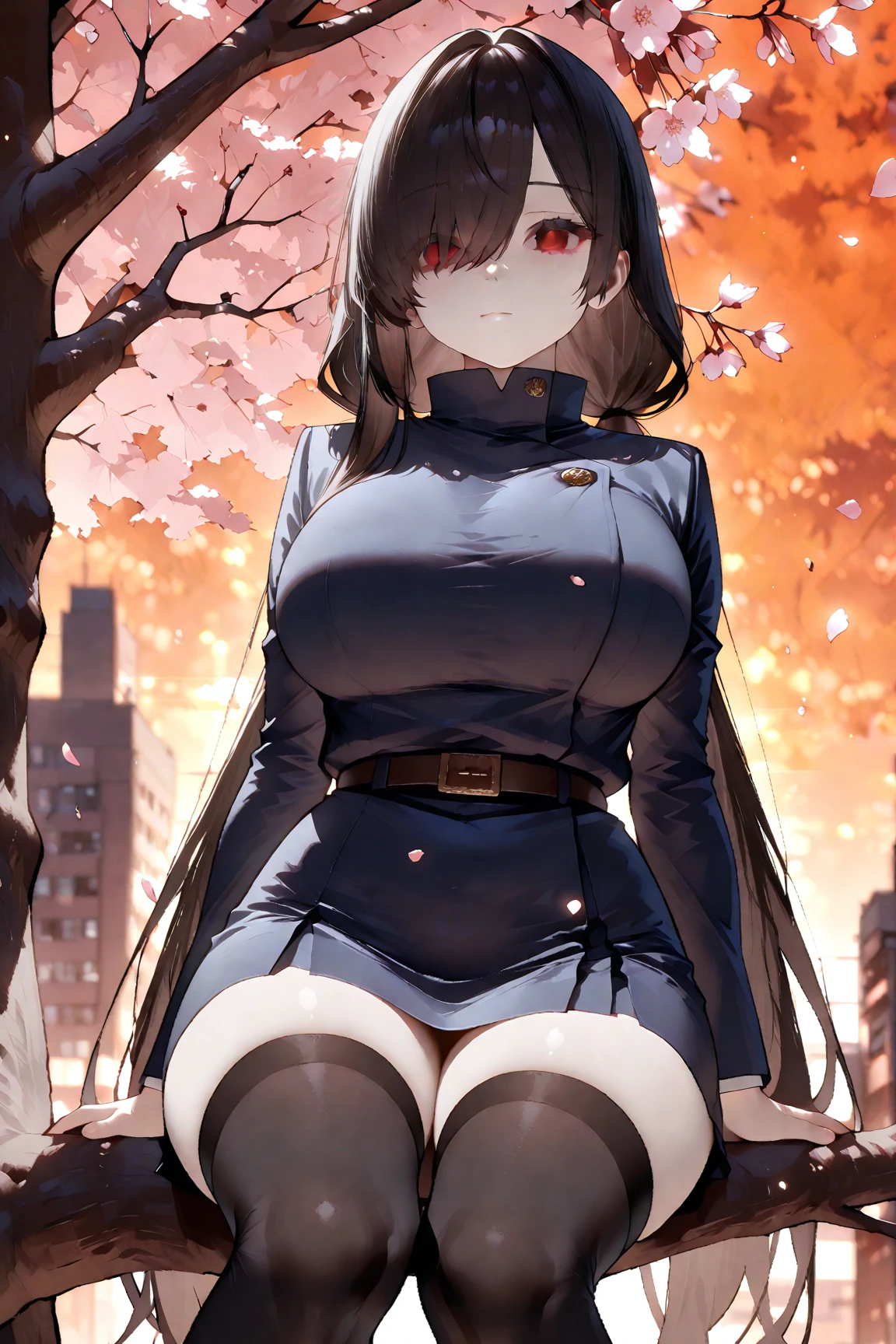anime girl in red dress with huge booby sitting on a city street, giantess art, oppai proportions, oppai, highly detailed giantess shot, giantess, biomechanical oppai, thicc, giant stunning goddess shot, giantess shot, large thighs, extremely detailed giantess shot, small curvy , macro giantess, heavy detailed