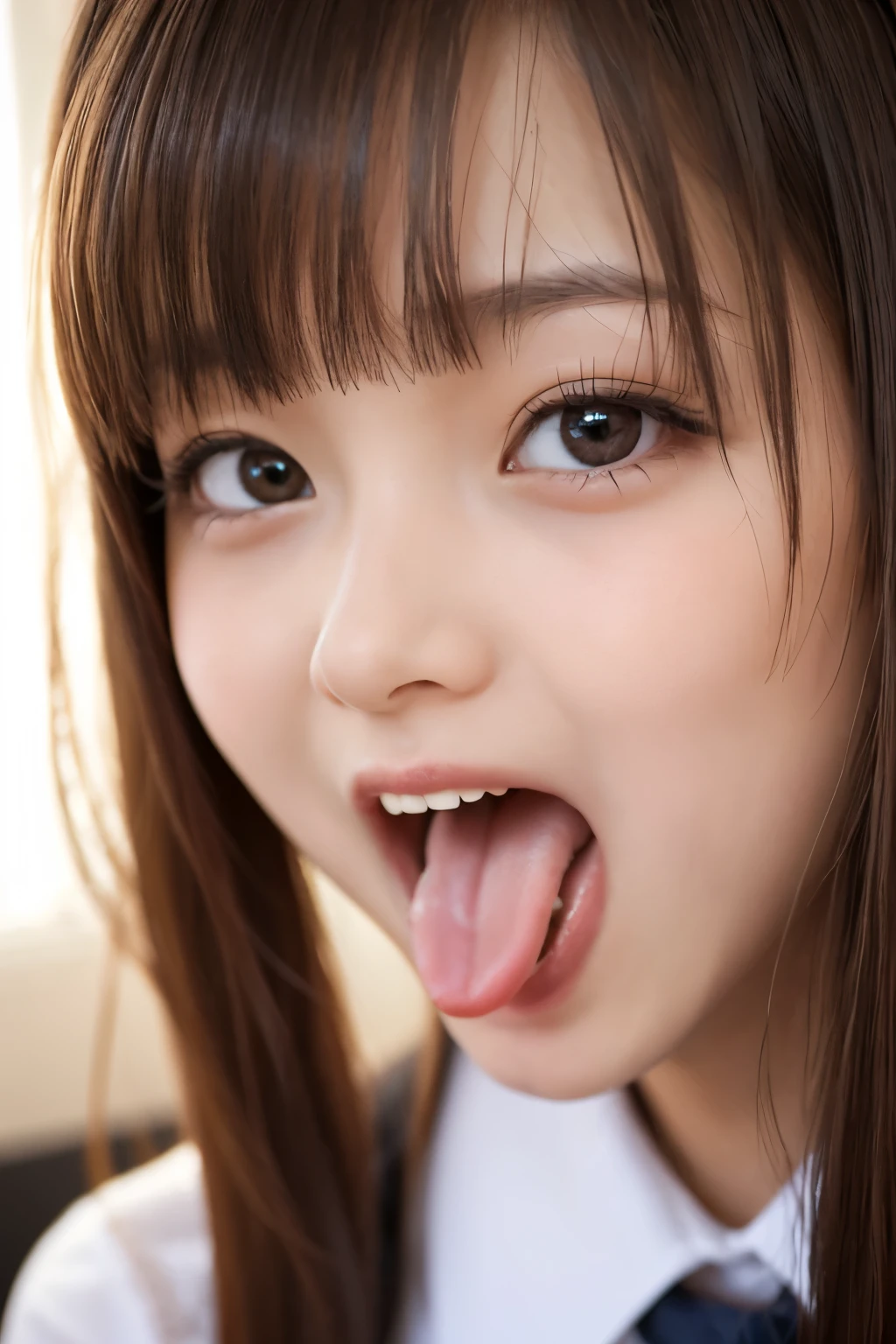 (Highest Resolution, clear_Image 1.2) 、(Beautiful girl with golden ratio face)、(15-year-old girl)、(Very lively eyes、wolf eyes 1.2)、wonderful, Tabletop, Attention to detail, Lip gloss、(((Twin-tailed rabbit style)))、Very beautiful girl、 alone, Beautiful girl like a model、(Long sleeve sailor suit、Very fine pleated scarf, Beautiful and exquisite, Attention to detail nose,((((Licking tongue)))、Top quality photo masterpiece、Amazing realism photography、Surrealist female portraits by David Hockney and Alphonse Mucha,(((Looking into the camera)))、((((Serious Eyes)))、(((Add highlights to the eyes)))、(((Looking into the camera)))、Smile happily,Perfect Makeup,smile,(14-year-old girl)、(Very lively eyes、wolf eyes 1.2)、