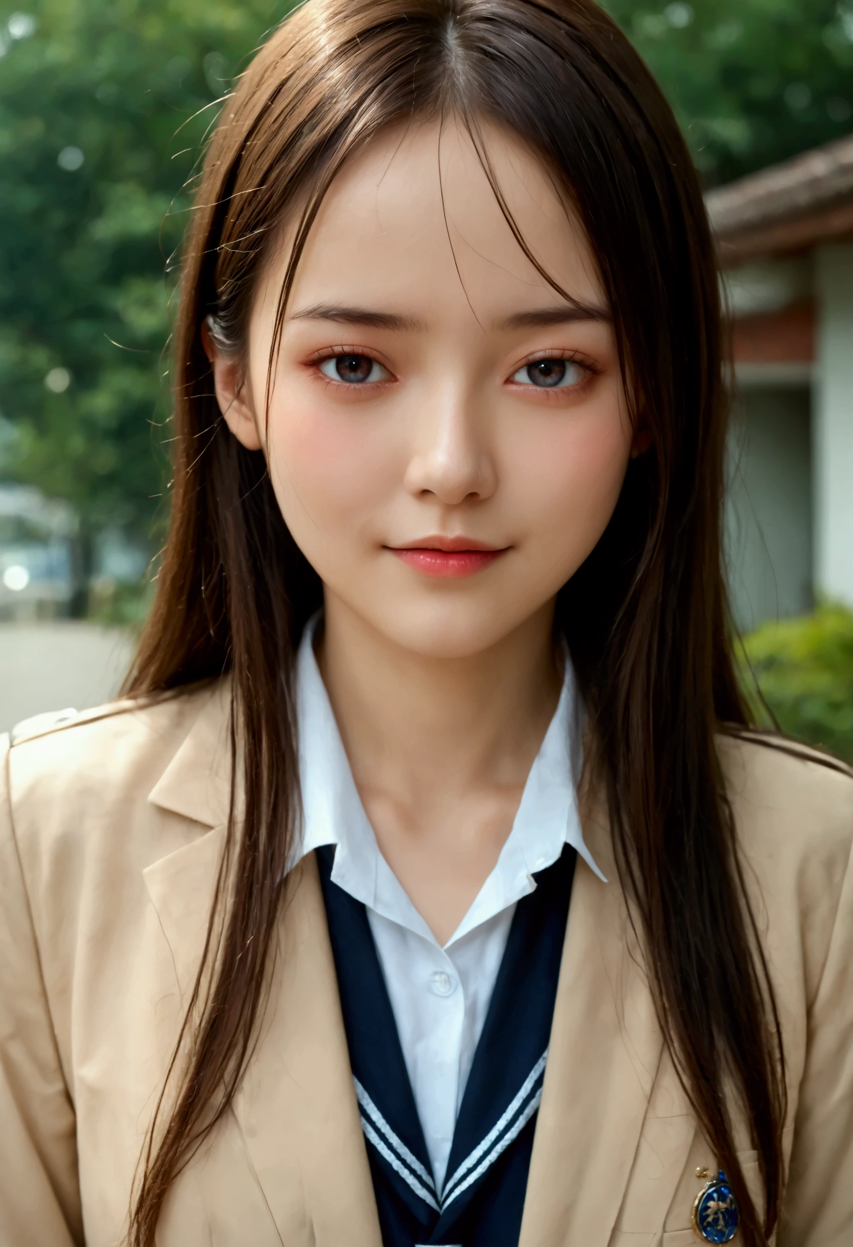 realistic pictures, best quality , very detailed, Japanese,1garl(,, Innocent Face ,innocent body ), Bust(I'm embarrassed to see my B-size ),There is almost no pubic hair growth,Completely naked, wearing Japanese school uniforms,Completely nakedと着衣の2ショット