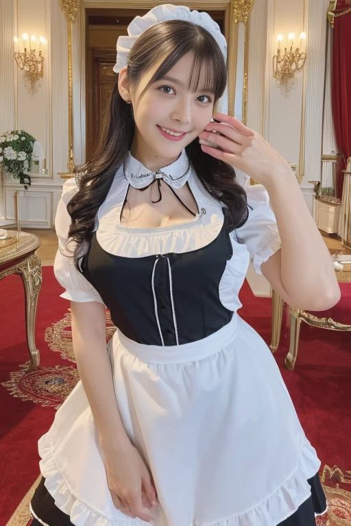 table top, highest quality, figure, super detailed, finely, High resolution, 8k wallpaper, Perfect dynamic composition, beautiful and fine eyes, medium hair,small breasts natural color lip, bold sexy pose,smile,harajuku、20 year old girl、cute、sexy shot looking at camera、gothic lolita clothes、skirt、blouse