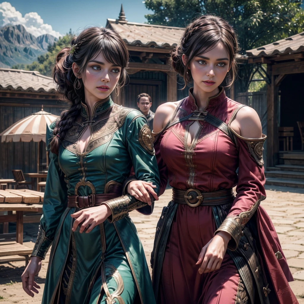 two girl playing bondage game,(bright lighting,romantic setting),dreamy background,bondage,dark hair, mesmerizing gaze, , soft skin, alluring beauty, artistic portrait, high-quality image, vibrant colors, long silk gown, in the van's trunk,tape bondage,tape gag, mosquito net
