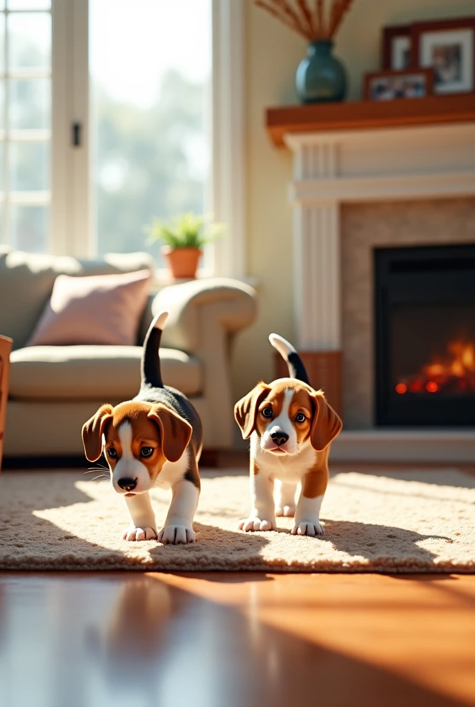 A small chocolate dog playing at home