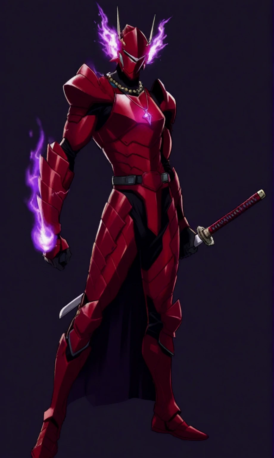 score_9, score_8_up, score_7_up, source_anime, rating_safe, , (realistic: 0.6), front visor, , 1 male, alone, male focus, issei_Hyoudou, powered up equipment, necromancer type armor, armor made of shadows, armor made of darkness, dull, no reflection, violet gems, darkness details, full armor, sturdy body, long body, long legs, long limbs, very long arms, dragon-shaped helmet, fire horns, pale violet fire, horns, chinese dragon, asymmetrical, expressionless, costume, necklace, sword, katana, giant katana, sword with violet red, armor, gray background, asymmetrical, costume, necklace, pendant, armor, full body