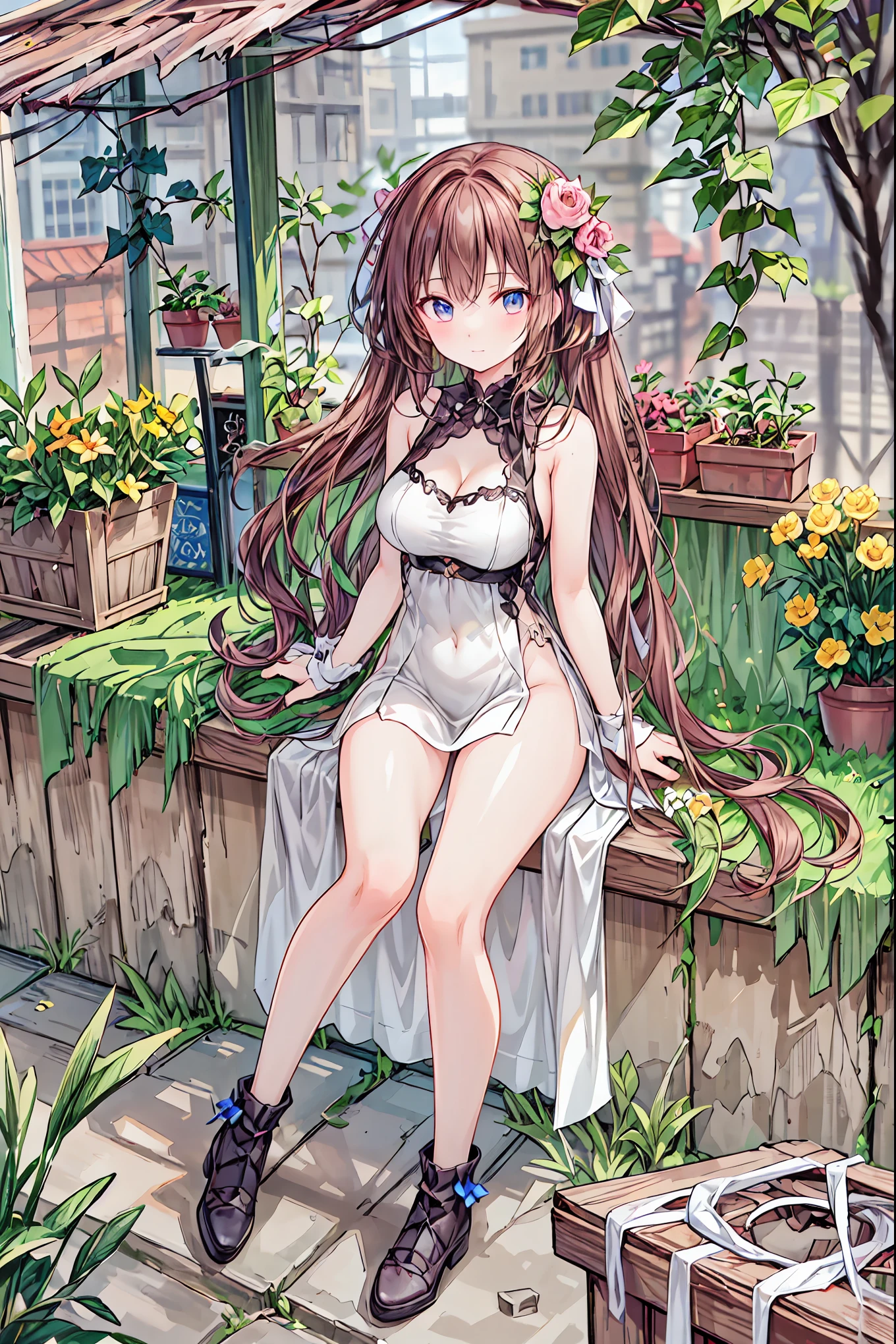 (masterpiece, top quality, best quality, official art, beautiful and aesthetic,1girl,:1.2),Happy, happy, oversized T-shirt and hot pants, high heel sandals, fashionable café, fluffy white rabbit, cake, macarons, donuts, cookies, tea, cute, cute, sweet, pastel colors, fluffy, sweet, pale shades