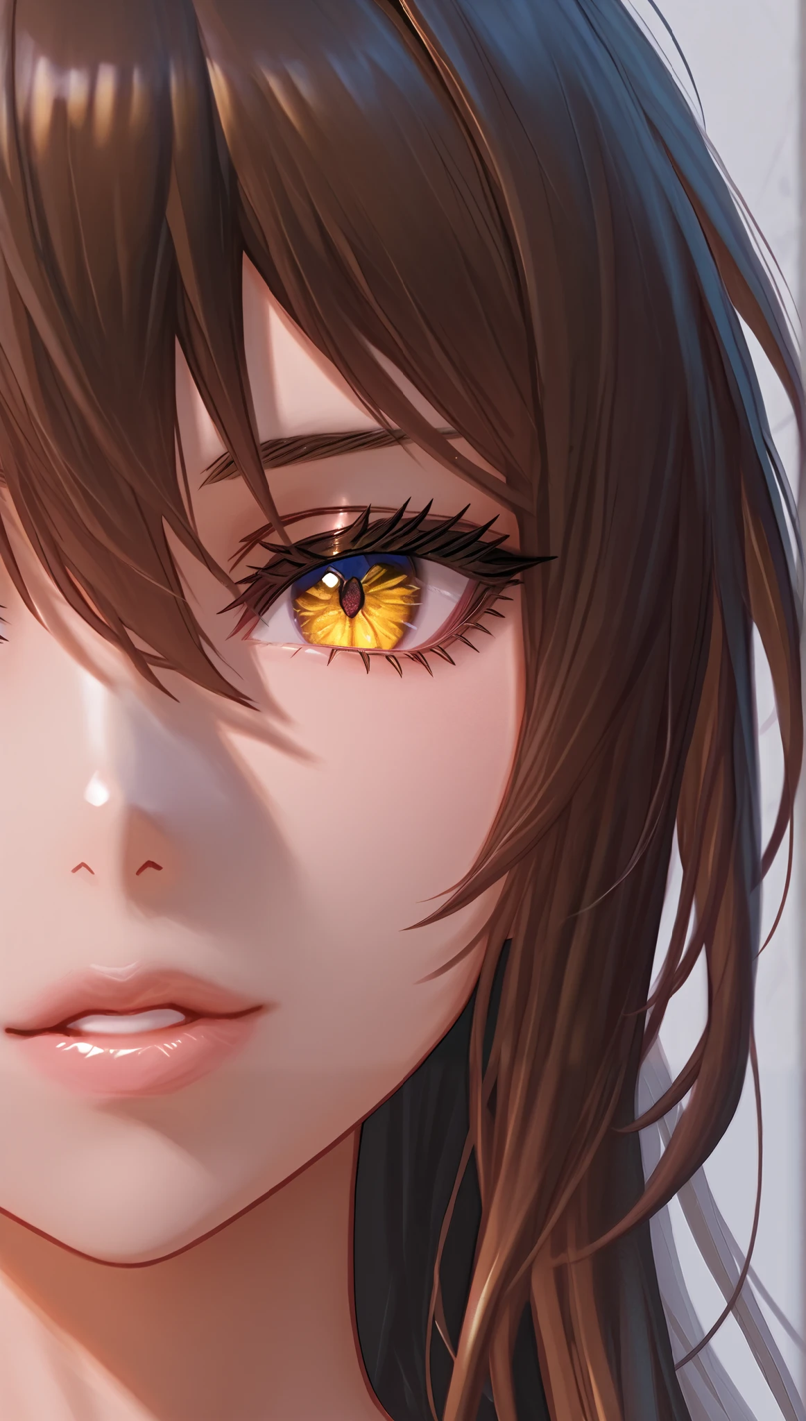 Portrait of a beautiful cyborg with brown hair 8k, intricate, elegant, highly detailed, majestic, digital photography, Art by Artgerm and Ruan Jia and Greg Rutkowski, Surreal painting, golden butterfly filigree, broken glass, (masterpiece, light side, delicate beautiful eyes: 1.2), Human Development Report