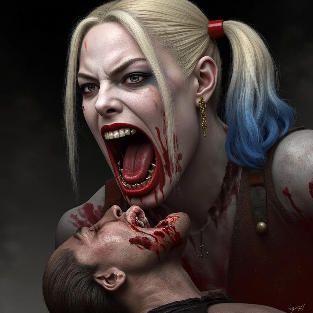 They are in a cozy bedroom, Her Full body is shown on a bed with a man as she is on top of him biting into his penis with her sharp fangs, realistic blood, perfect eyes, Perfect anatomy, realistic, gore, realistic skin and flesh, she is a vampire who feeds on innocent men, she is a virgin killer, she is biting deep and hard into his penis with her sharp vampire fangs, blood is dripping from his penis, she is trying to bite his penis off so that she can eat it, she has very sharp vampire fangs, she has a perfect athletic body, she is skinny with small perky boobs, she has abs and defined muscles, her skinny body is perfectly proportioned, she has a crazy look in her eyes, she is a sexy sadistic sex addict , a sexy tight dress with Long black stockings, she also is wearing black high heels with red bottoms, there is blood everywhere as she is biting into his penis with her sharp fangs. She has a perfect face, perfect eyes, and perfect bone structure, she has a skinny body with defined abs and muscle