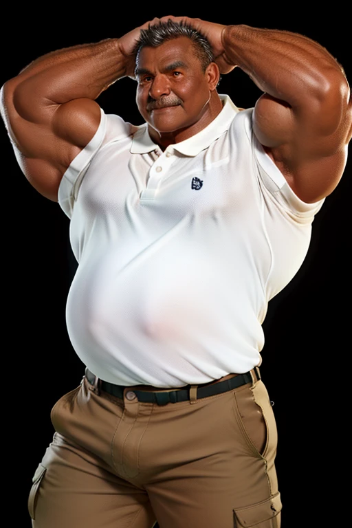 Middle age，the only person，male people，Muscle wrestler，musculous，Stout wrestler，Asian people，Uncles，Middle age 60，tall，Long legs，Short hair details，Short hair details，Wrestling Bootle Mannequin，Panorama characters，WWE ring，WWE American professional wrestling，spotlight lights，cellshading，imagining，briefly，age 55，short mustache,Middle age，tattoo iingerless gloves，Wheat-colored skin，oilly skin，Dark skin，Show off your chest muscles，Sumo wrestler，body builder，Wide sideburns，Pronounced abs，ssmile，kouzi lake，White hair，（Full body like：3），Hands are very thin，solid color backdrop，with a pure white background