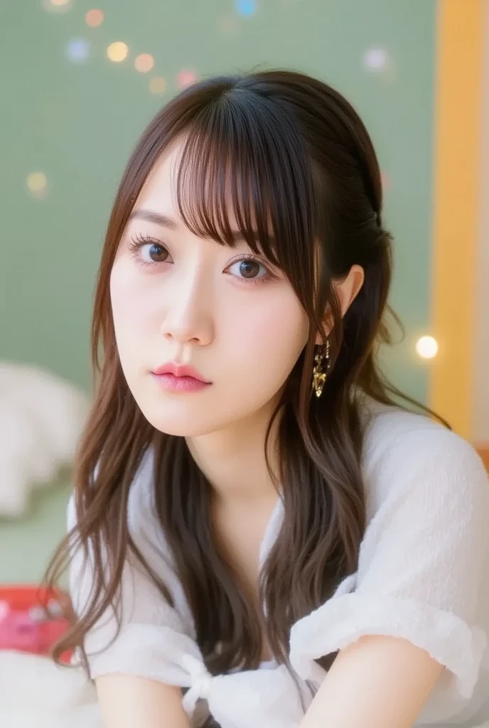 teens girl(​masterpiece:1.4)、(in 8K、realisitic、Raw photo、top-quality:1.4)、japanes、(1girl in)、beauitful face、(Real Face:1.4)、(Caramel hair、long:1.3)、Beautiful hairstyle、Realistic blue eyes、beautiful finely detailed eyes、(real looking skin:1.3)、Beautiful skins、enticing、超A high resolution、A hyper-realistic、high detailing、the golden ratio、(详细的脸:1.4)、(Anna Tanaka)、black hair shorthair、ultra gigantic tits、Facing the front、Looking at the camera、Sit in a transparent chair