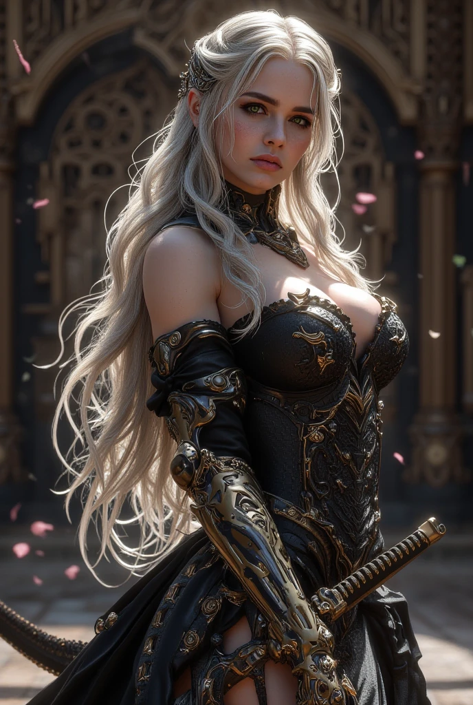 (obra maestra) (La mejor calidad) La diosa de la locura. Has a mocking and sinister expression., Lleva ropa hecha jirones, He wears a tarnished crown and stands on a shattered throne........ She is surrounded by a wind of chaotic fumes of strange colors........ (pechos grandes)