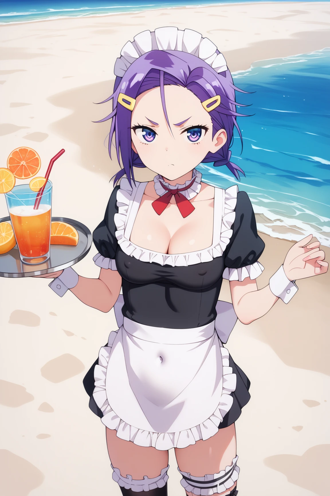 Cup under the crotch、Ultra-detailed illustrations、Ultra-precise expression、masterpiece、Highest quality、ultra High resolution、High resolution、Hiromitsu Takeda Style、White background、Simple Background、Mash Kyrielight、light purple hair,short hair,hair over one eyes、Naked Pink Apron、Heart Hole Apron、Vulgar expression、smile、Open your mouth、Choker of Hearts、White Breath、Sweat、Glowing Skin、shiny skin、Put the plate、drink、