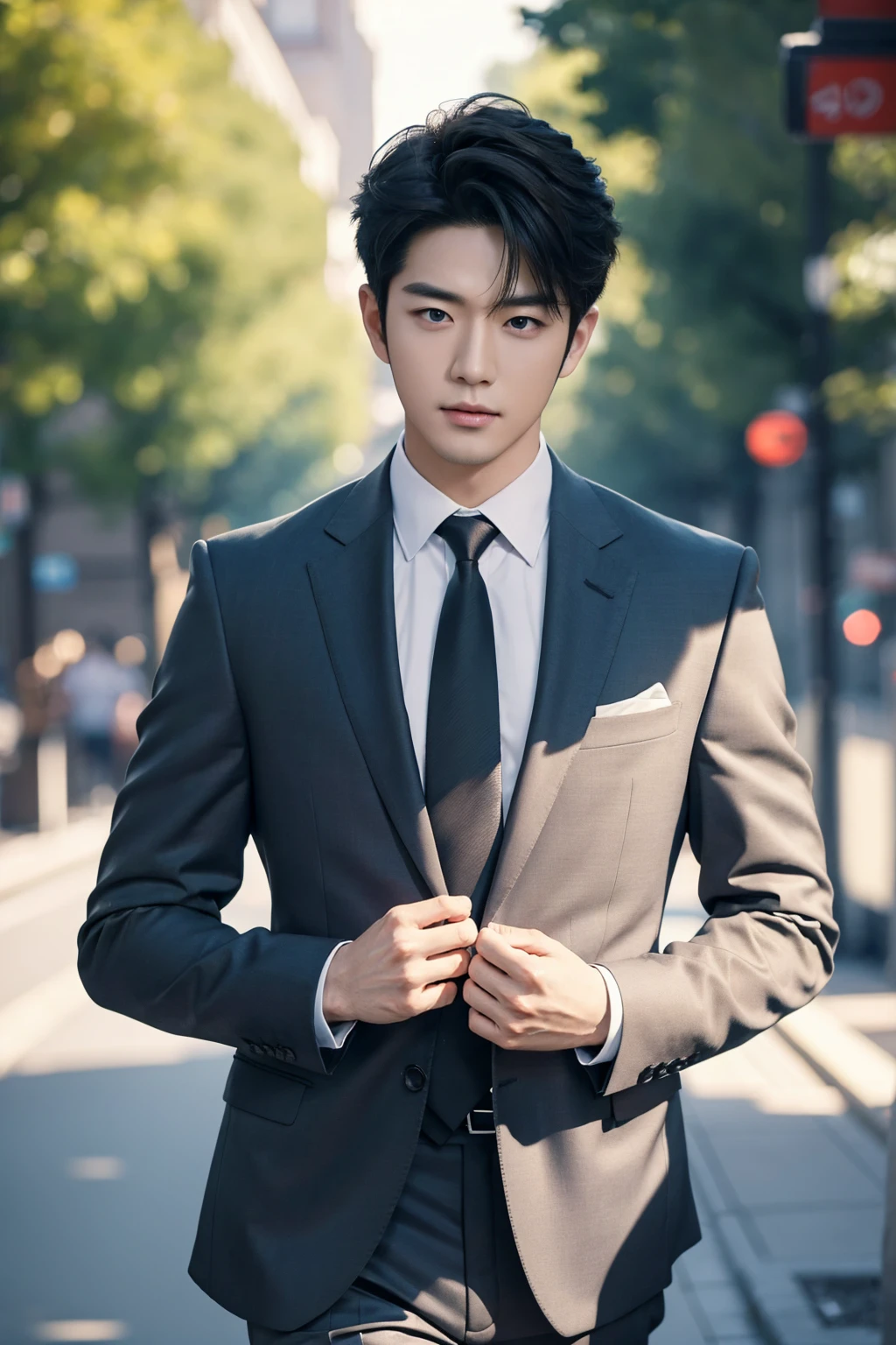 Asian male model on the street,The wedding car is super cool,best qualtiy,Slr,Business suit