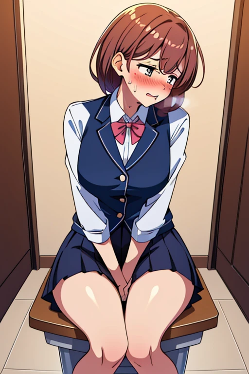 NUDE、Ayase Momo、Brown Hair、Lifting her shirt to show her ,Lifting her skirt to reveal her hairless pubic area、Pleated skirt、loose socks、、slender