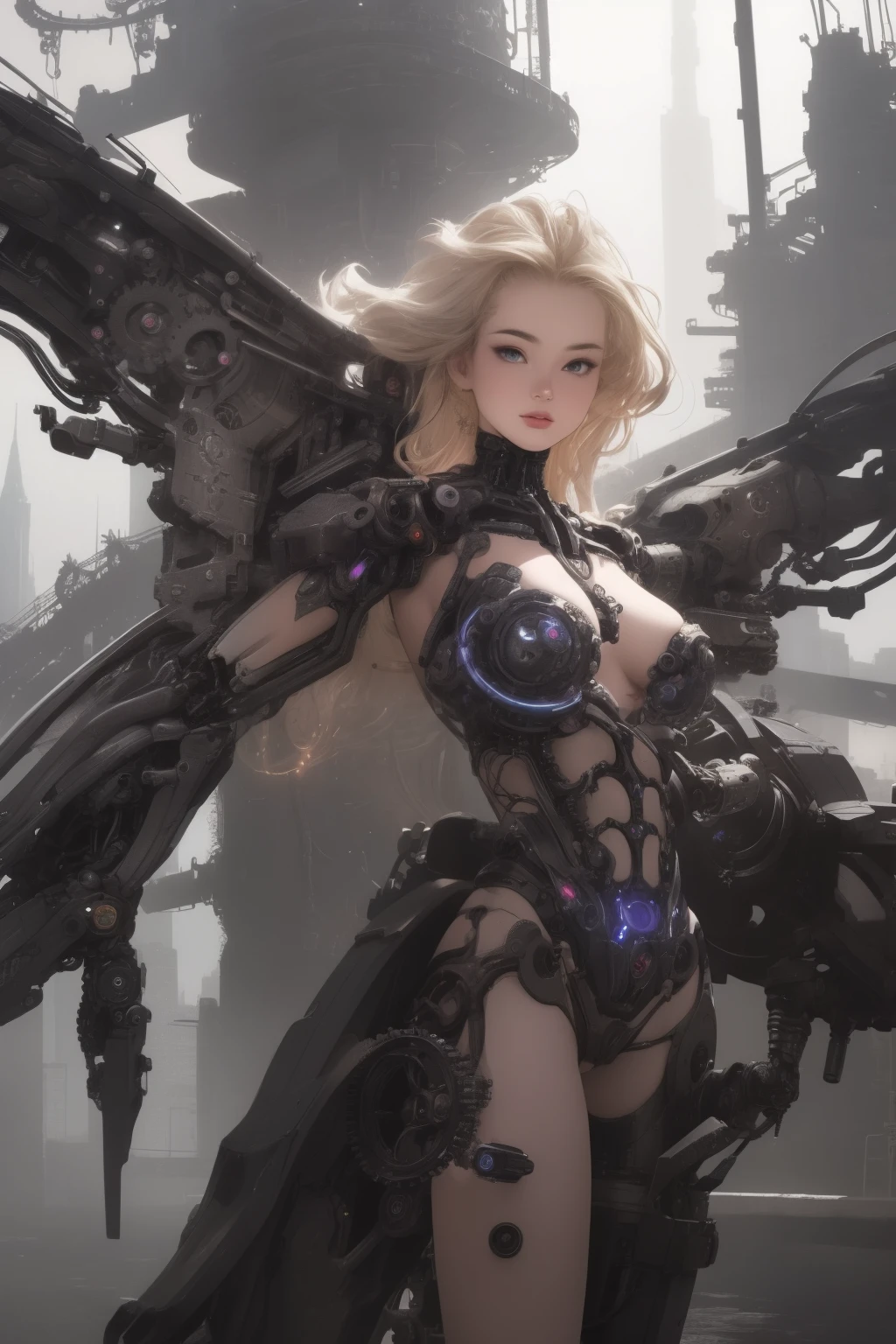 delicate face, 28 year old JPOP idol {cyborg} girl, (carbon fiber cyborg body), carbon fiber body, {{angled bob}}, (big breasts:1.15), (mechanical joint), bangs, attractive curves, Central of the bone disc, seaside, standing posture, beach, glowing skin, ((Pafia Leola)), (High leg, spread your legs, camel toe, camel toe, vulva shaped:1.25), (cyber punk, SF:1.2), [[[shining neon]]], (Upper body:1.15), (8K, RAW photo, highest quality, masterpiece: 1.45), (NSFW:1.15)、(camel toe, camel toe, vulva shaped:1.25)