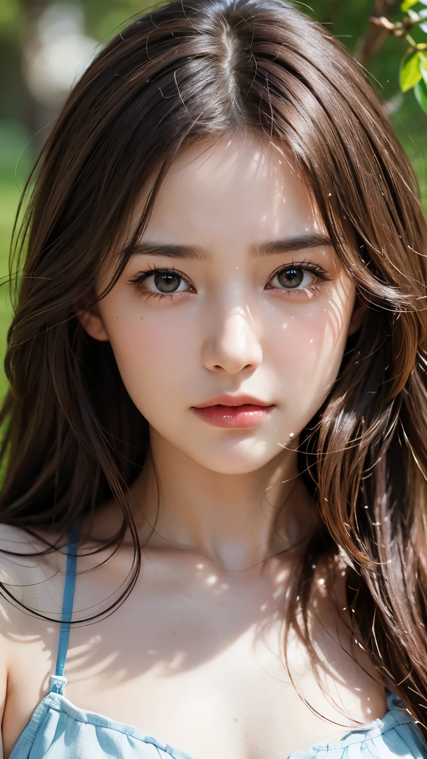 (RAW photo, highest quality), (realistic, Photoreal:1.3), table top, crying face, very delicate and beautiful, soft light, (brown hair, Shoulder-length straight hair sways in the wind), beautiful detailed girl, highly detailed eyes and face, beautifully detailed nose, detailed and beautiful eyes, (crying face：1.3)1 girl,pure beauty, cute, (Half body:1.3), (small breasts:1.2), realistic face, realistic body,
