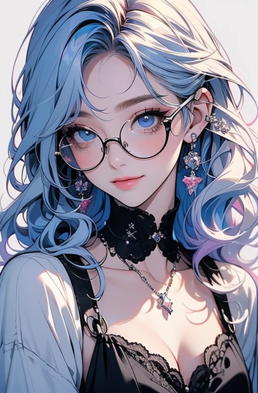 ((masterpiece、top-quality、Watercolor art(Pendants)、Official art、Beautifully Aesthetic:1.2))、(1girl in:1.3)、(Fractal Art:1.3)、full body Esbian、((Glitter pupils))、patterns、((rainbow-colored hair、colourful hair、Half blue and half pink hair:1.2))、colourfull、(Silver-rimmed glasses)、Writing、heterochromia iridis、(colourfull:1.5)、(((maid clothes)))、((Shy face))、((maikurobikini))、(Standing)、(Hyper-detailing), ((delicate detail)), (intricate detailes), ((ciinematic light, best quality backlight)), highcontrast, ((The best lighting, extremely delicate and beautiful)), ((ciinematic light))、(ray trace reflection、brilliance)、((glowing aura))、((Radiant hair))、((The ultra-detailliert))、((8K))
