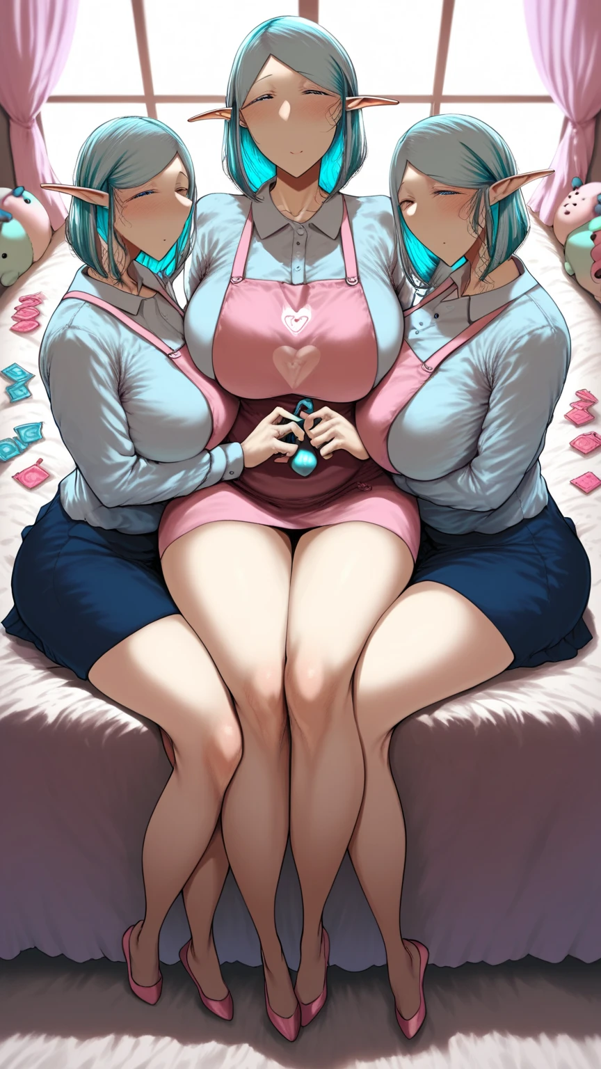 a comic page about a fully pajama wearing 24 year old extremely fat woman with ginger pigtails adjusting to her first night with her 40 year old gigantomastia mother with long gray hair as her second head on her immobile two headed body. She’s clearly uncomfortable with feeling her mother masturbate her now two headed 1200 pound morbidly obese body, looking away as she’s using one hand to pleasure herself with her hand under the cover of the blanket as she watches a video on her phone. Her ashamed mother is telling her how much the two of them need this relief as she plunges her hand into herself. Her mother is clearly ashamed of herself for needing to touch herself so badly. she’s looking deep into her daughter’s eyes as they share their first earth shattering orgasm since mutating into a freakish two headed conjoined mother and daughter and repressing her urges. Her conjoined daughter has clearly never orgasmed before and is embarrassed about her mother feverishly masturbating their shared body as she looks away from her second head in disgust as she explosively orgasms into her hand involuntarily.
