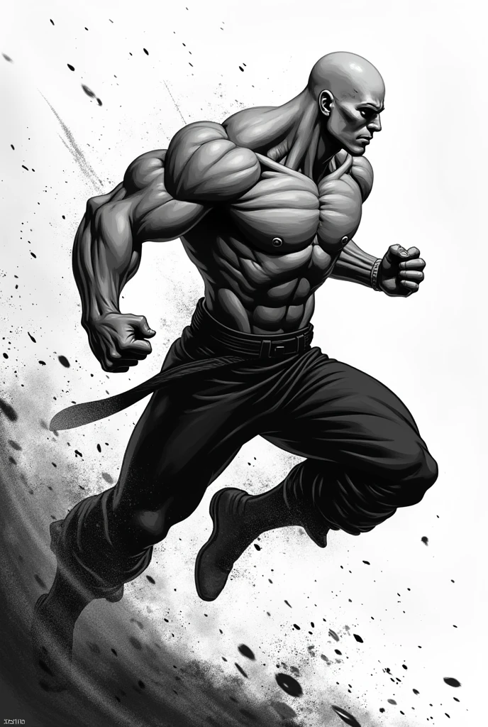 ((masterpiece, Best Quality)),(complex lighting),Alone,1 chico, Whole body, jiren,white gloves,mono,muscular,bald light particles, dust particles,monkey on the head