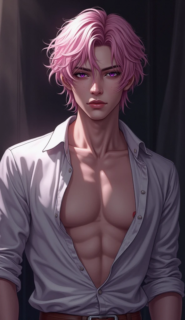 Elf, Elf ears, pele branca,Best quality at best,Dadalya(Impacto Genshin , sem camisa,Bowed muscleulging of the pectoral muscle,Aboco masculino,1st grade,Olhos azuis,luva branca,sozinho,pink hair,olhos azuis e vermelhos,cabelo amarrado estilo samurai,cabelo entre os olhos,((Virilha Saliente)),sexy,(master part, best quality),(sem camisa, peitoram),auto-seguro,Divirta-se,expression serious, coroa