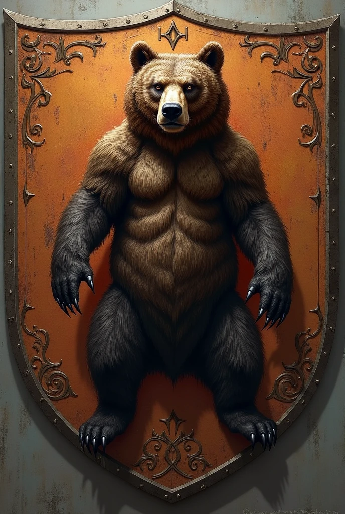 A fleshy and cute bear with a vicious look， He holds a big pitchfork in his left hand and a leather whip in his right hand.
