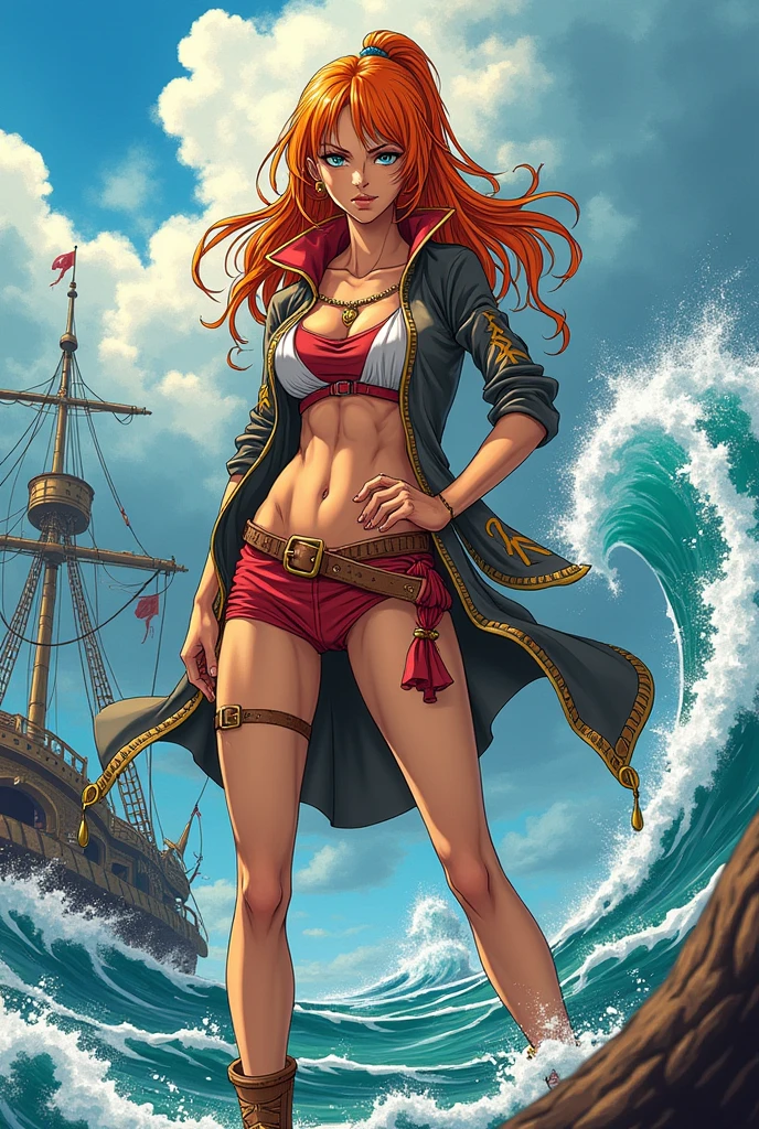 lesbian pirate, chain belt, ginger hair