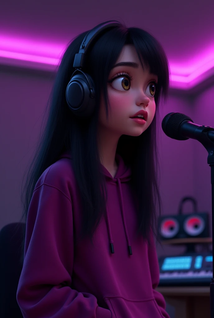 masterpiece, best quality: 1.3), ultra-detailed, soft light, night light, cinematic light, film grain, (depth of field), (1girl, ground, background: 1.2), (((full body)) ), (Happy: 1.5),((dark skin tone:1)), (((black skin girl))), (student), silhouette, perfect female shape, (perfect face, detailed face, glossy lips, eyeliner ), (((long curly hair))), (Wine leggings, sandals), ( mixtape: 1.4 ), (wine headphones), (sitting on the floor)