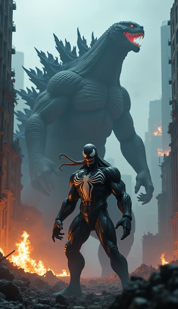 Big venom punching batman at his face
