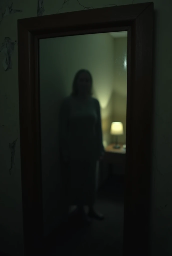 Best quality, masterpiece, ultra high res, (photorealistic:1.4), a woman inside a kitchen cupboard,(spooky), (creepy), unnerving, unsettling, terrifying, 80mm, horror lighting
