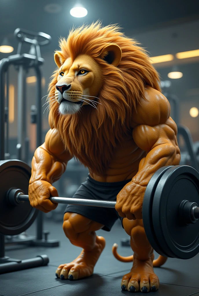 Bodybuilding lion in gym