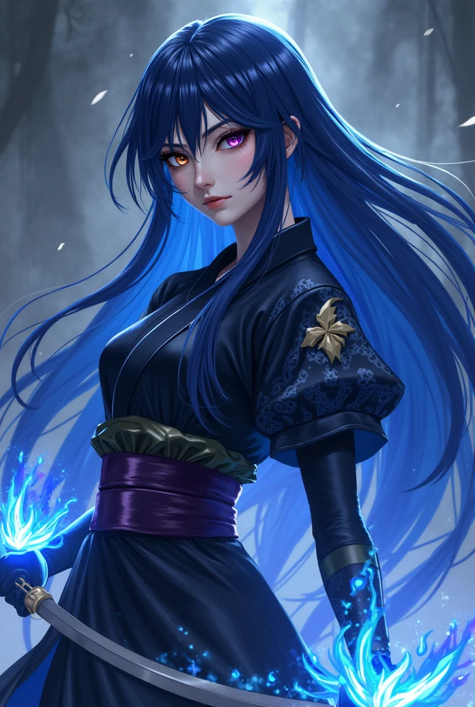 anime, naruto, blue flame, hinata hyuga,  beautiful women , light and fire swirls 4k, high quality , masterpiece, photo realistic