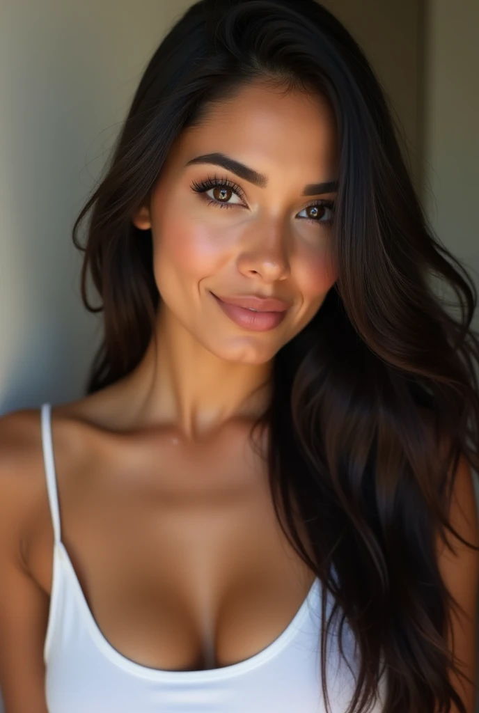 10 photos from various angles, work of art, best quality image, high qualiy, beautiful girl, Brazilian, make-up, detailded, Swollen Eyes, detailded eyes, detailded skin, beautiful fur, ultra high resolution, (reality: 1.4), Very beauthful, Slightly older face, beautiful fur, 苗条, (ultra realistic), (illustration), (high resolution), (highly detailded), (best illustration), (beautifully detailded eyes), (super detailded), (wall-paper), (detailded face), Selfie, fine-details, detailded face, pureerosfaceace_v1, smiling, looking straight ahead, looking straight ahead, waist up angle, photo realist, bright lighting, professional lighting, long hair, dark abandoned, white bed, black lingerie, mature woman, (8k)