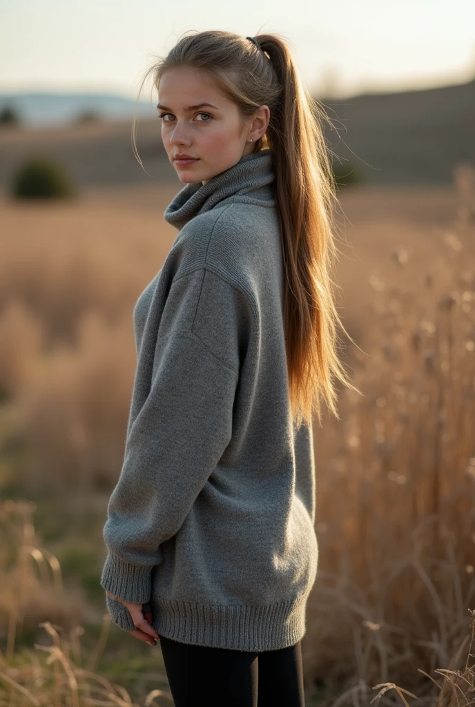 portrait of S329_DaryaYanchik,a gorgeous woman,on a (field:1.1),wearing a (turtleneck:1.1),(braids),(4k, RAW photo, best quality, depth of field, ultra high res:1.1),(absurdres, intricate, photorealistic, masterpiece, ultra-detailed:1.1),