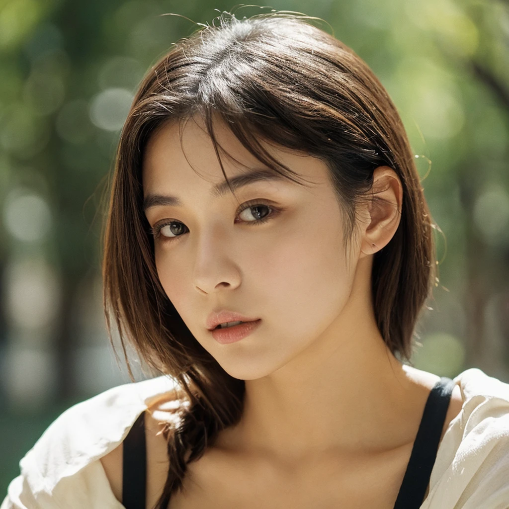 1womanl, Amazingly beautiful, Strong abs, red tinted hair,bob hair,extremely short hair,Super detailed face, Detailed lips, A detailed eye, 二重まぶた,Best quality,tmasterpiece,eBlue eyes,shiny skins,sunflare,an award winning photograph,Healthy body, with dynamism, Photorealistic, photorealiscic face, Dramatic, Dark, Sharp focus, 8K,20yr old,fully body photo(top-quality,8K,tmasterpiece:1.3),Sharp focus:1.2,Beautiful Women in Perfect Figure:1.4,Plump body type,The abdomen is slender:1.2,(Layered Hair Style:1.2),Bigchest:1.3,Jungle camouflage suspender one-piece swimsuit,(distance:1.5),Moist body:1.1,Very delicate face and skin texture,Detailed eyes,Raised sexy,Real skin,Real eyebrows,Wide-angle photo of standing on a glacier,Vista of snow-capped mountains、Highland lakes,Model catwalk pose,Gaze towards the viewer。There are flowers on the body,There are flowers on the hair。
