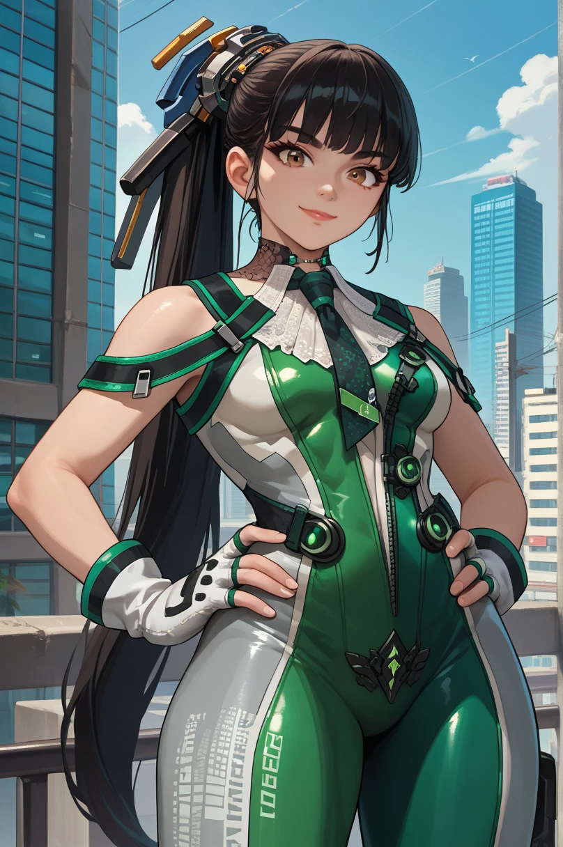 anime girl, EVE STELLAR BLADE GAME, bayonetta hair style, DETAILED IMAGE, full body, sexy pose, gym green clothing