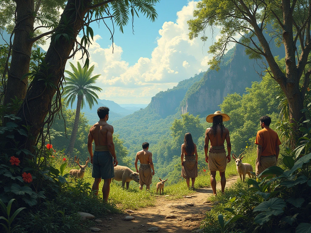tribe of indians in the amazon rainforest on a rainy day