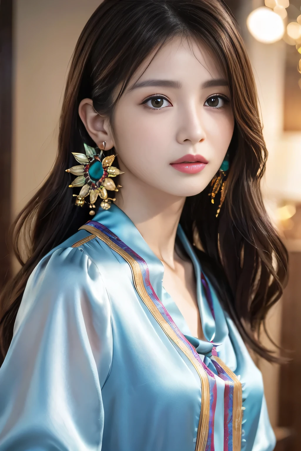 Luxurious necklace with jewelry and gold decorations、Navy dress