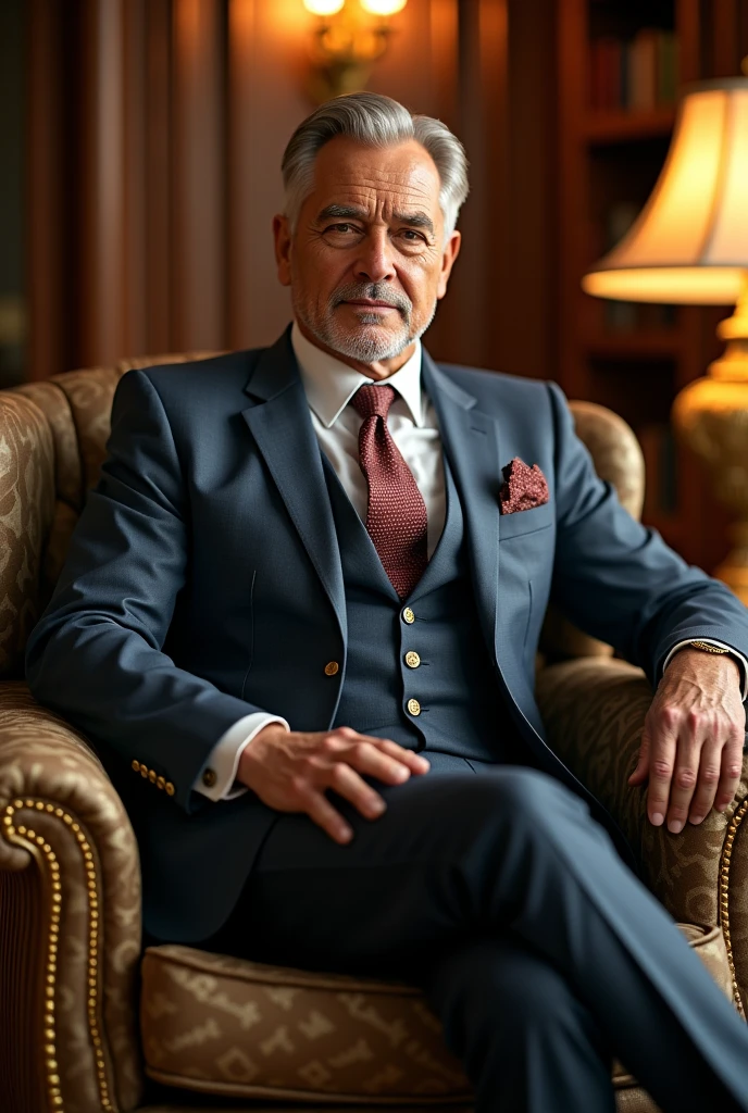 portrait, muscular old man in park, beard no mustache, happy, summer, suits, vector, mwvector