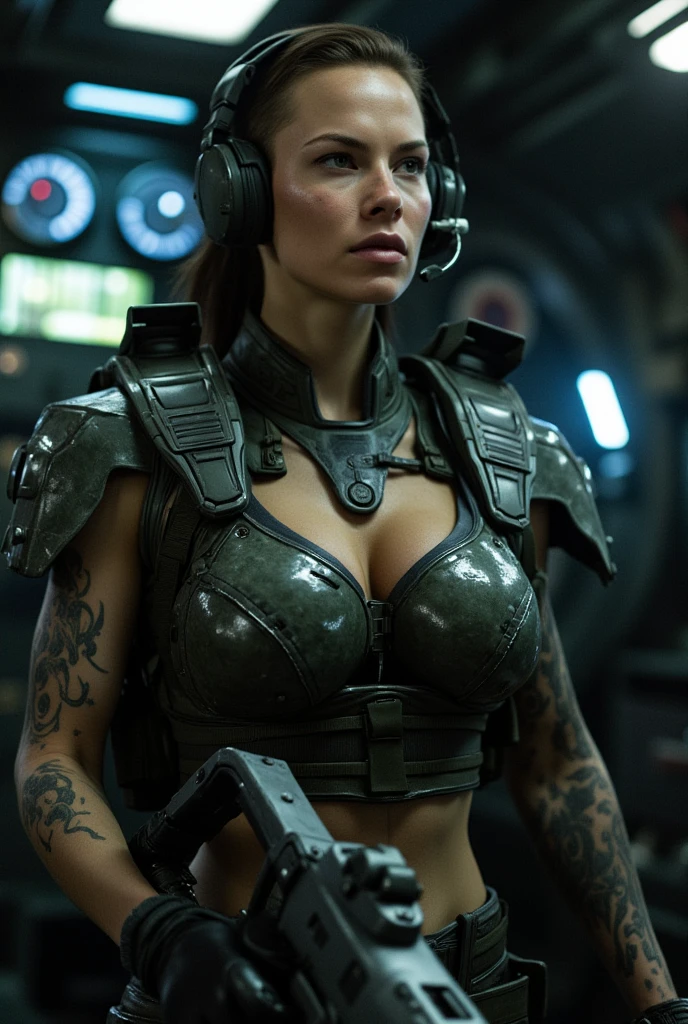 Hermosa mujer guerrera con cabello rojo y tatuajes posando en armadura roja., Barbara adornado, diosa pelirroja, fantasy costume, traje de guerrera Barbara muy sexy, beautiful succubus, sujetador rojo, Reina pelirroja con una pesada armadura roja., cyborg cyberpunk. rosas, traje intrincado, encaje rojo, adornos rojos, cosplay glamoroso, cabeza roja,((( alluring cyberpunk dark fantasy on a battlefield ))).