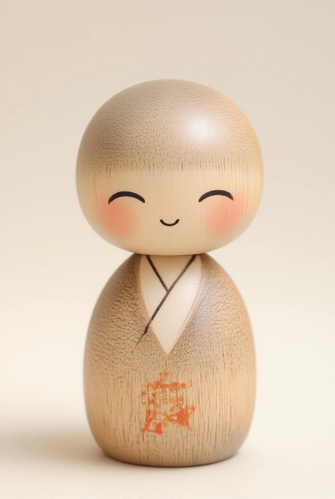 a cute kokeshi, smiling, made from clay