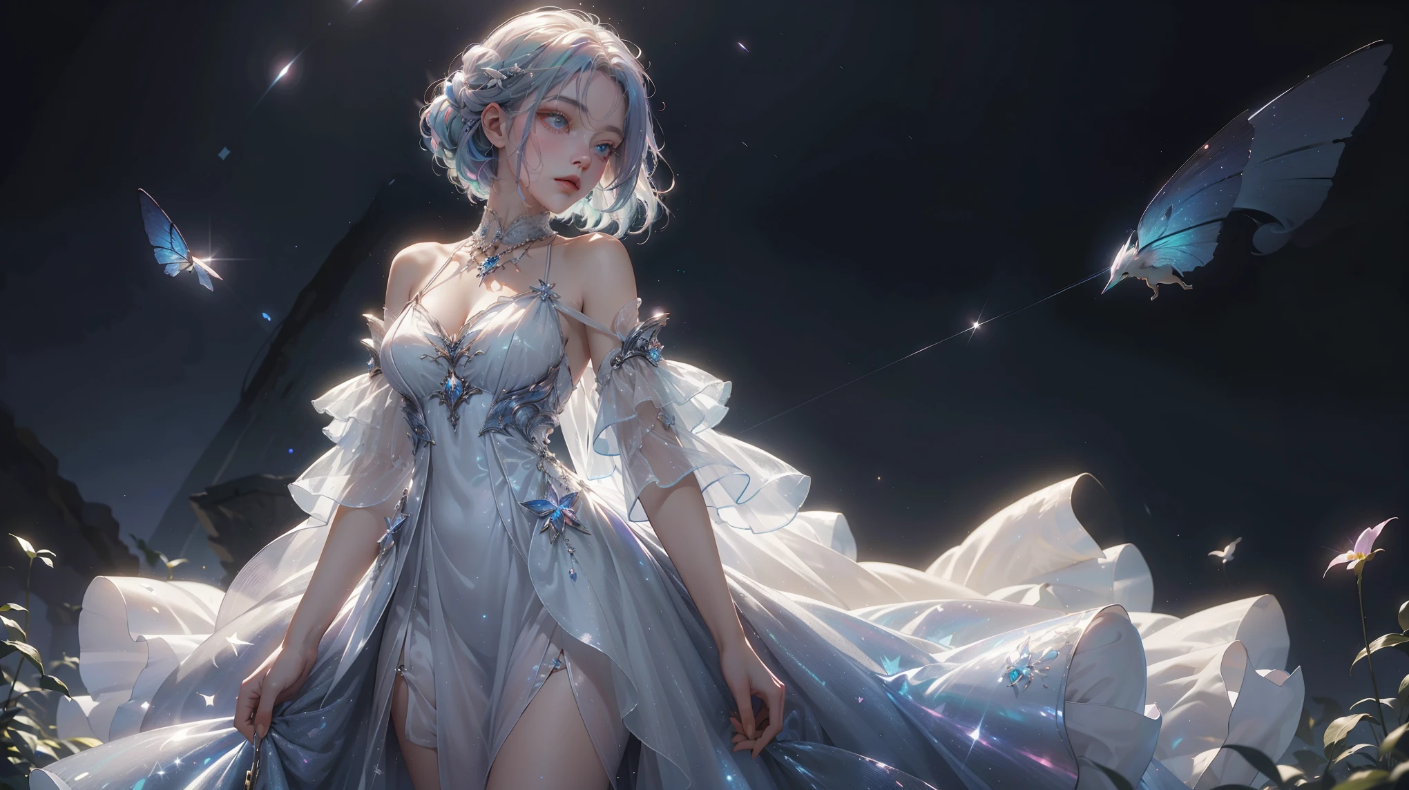 DIVA , phantom, surrealistic , White and blue hair, Dreamlike scenery , choreographer, Sleep Symphony, Twilight dress, Fluttering in a dream , uma mulher em um vestido prata andando em uma noite de Take the key, uma Princess andando na floresta, shining sky, twinkling stars, Take the key, flowers in the moonlight , a girl in beautiful clothes walking in the forest , Night Sky, Princess, Full moon starry sky, Late Night, subconscious lullaby, fantastic scene arrangement , uma Moon in starry sky, magic air, spectrum, Moon in starry sky, Neck strap,Units , woman in universe, woman floating in space , goddess, Powerful woman, woman in a dress , flashlight surround the woman , flashlight surround the woman , woman in a dress , mulher se armor, Colored hair, armor, mulher de armor, Colored hair diferentes, brunette woman , Princess de cabelos escuros